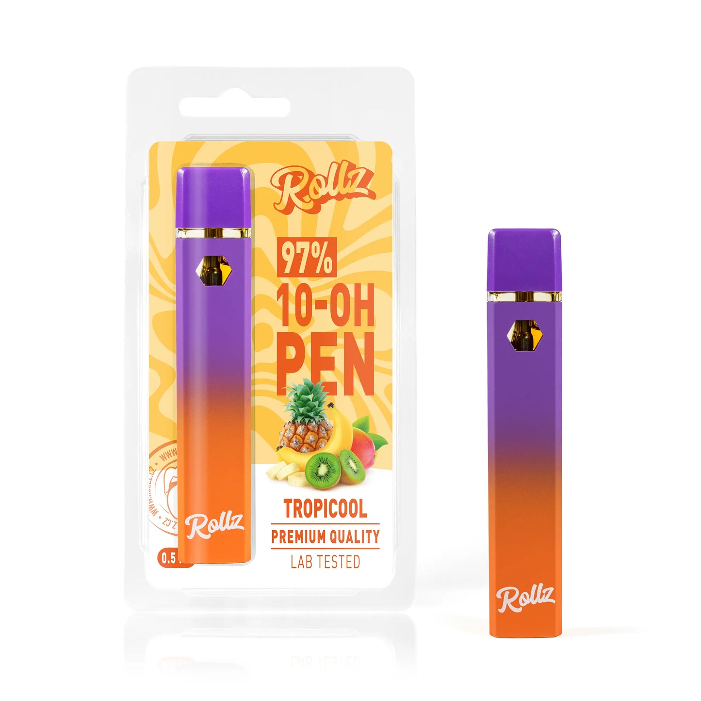 ROLLZ 10-OH live resin vape – TropiCool flavour device and pouch.