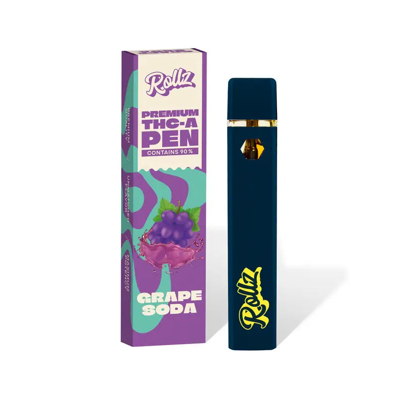 ROLLZ THCA vape box – Grape Soda, ~800 puffs; own production.
