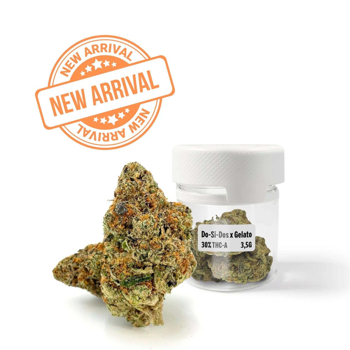 ROLLZ Do-Si-Dos x Gelato THCA flower 3.5g in jar with New Arrival stamp
